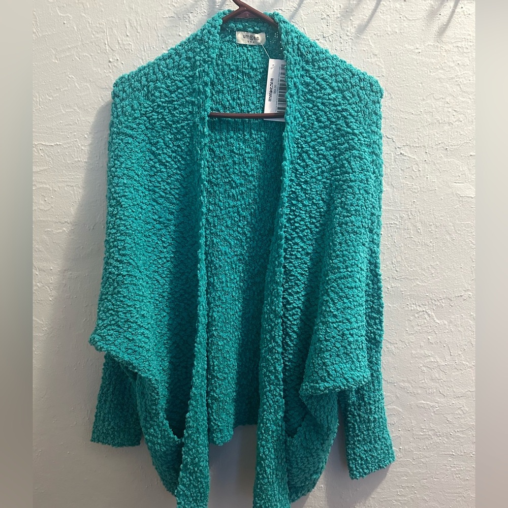 🆕 Umgee Cozy Open-Front Turquoise Women's Cardigan Sweater 💙💙🦋